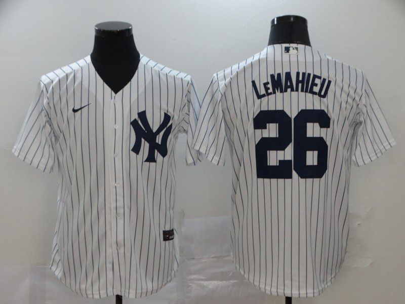 Men New York Yankees #26 Lemahieu White stripes Nike Game MLB Jerseys